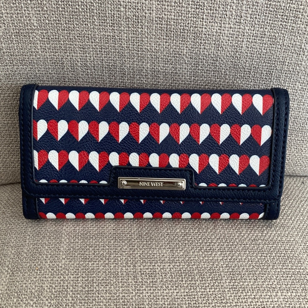 Nine West Navy and Red Heart Pattern Wallet